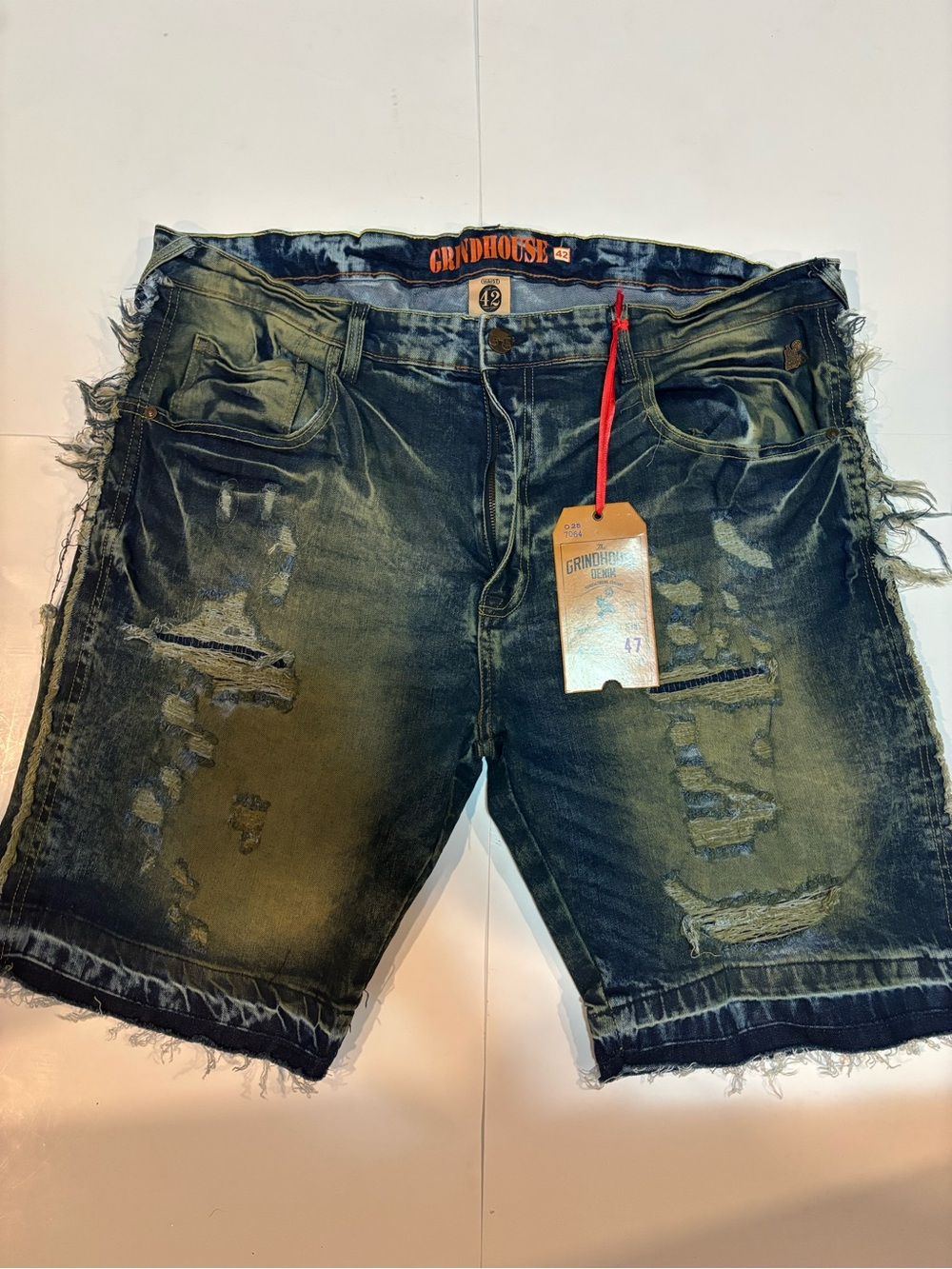 Men’s Grindhouse Denim Distressed Ripped Jean Shorts Blue/ Size 42 NWT